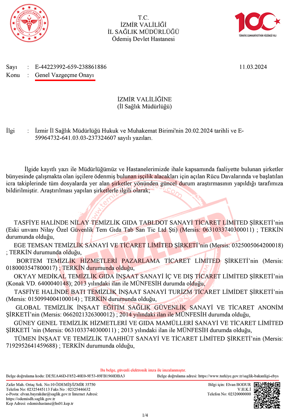 Genel Vazgeçme Onayı Ödemiş Devlet Hastanesi 1-1