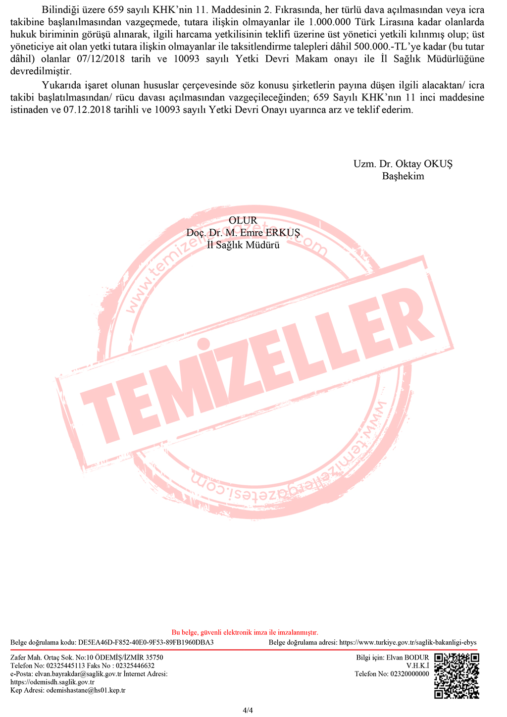 Genel Vazgeçme Onayı Ödemiş Devlet Hastanesi 4